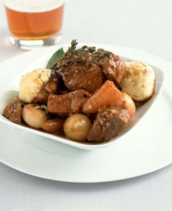 Beef and Beer Casserole with Caraway Seed Dumplings