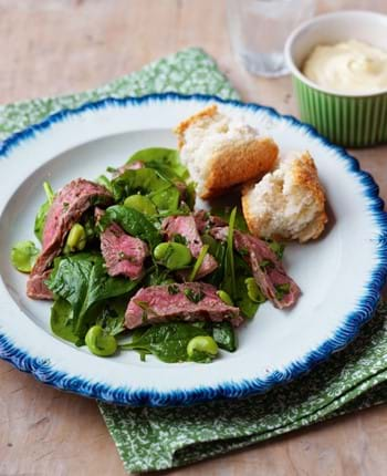 Beef with Broad Bean and Spinach Salad