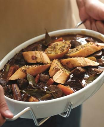 Beef Casserole with Mustard Croutons