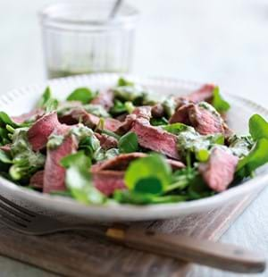 Beef Salad with Watercress and Basil Sauce