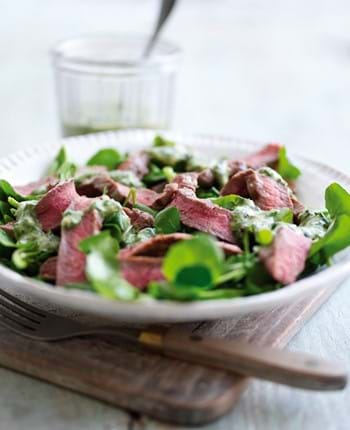 Beef Salad with Watercress and Basil Sauce