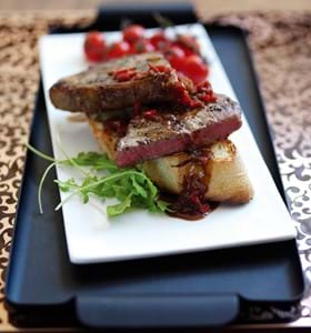 Bistro Steaks on Garlic Bruschetta