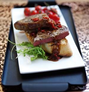 Bistro Steaks on Garlic Bruschetta