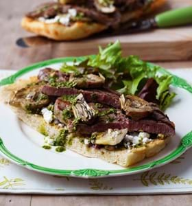 Beef,Artichoke and Feta Bruschetta