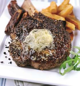 Club Steak on the bone with Blue Cheese Butter