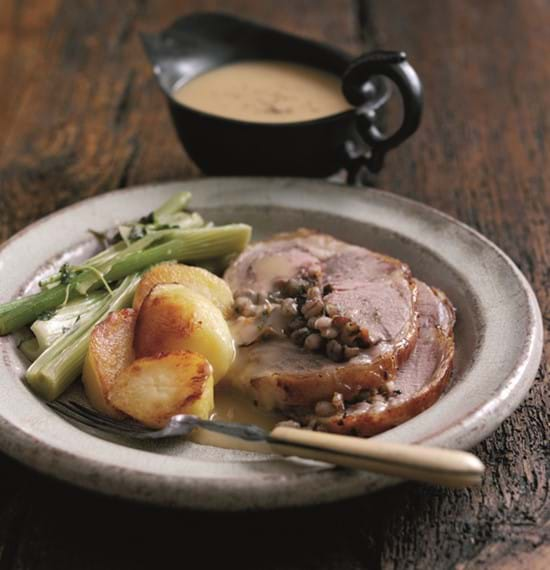 Glazed Roast Saddle of Lamb with Barley and Plum Stuffing