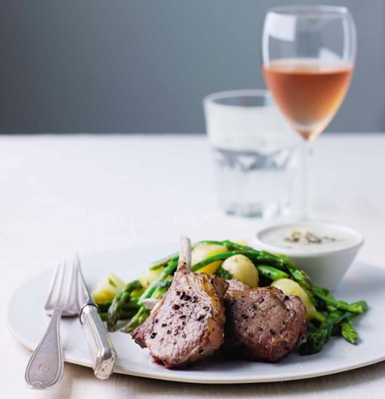 Grilled Lamb Chops with Garlic and Caper Sauce and a Spring Salad