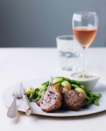 Grilled Lamb Chops with Garlic and Caper Sauce and a Spring Salad