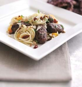 Hearty Lamb Koftas with Spaghetti, Squash and Pine nuts