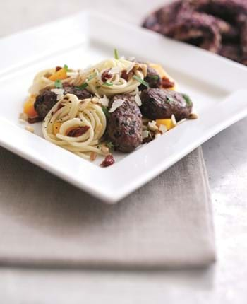 Hearty Lamb Koftas with Spaghetti, Squash and Pine nuts