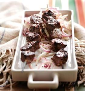 Honey and Mustard Lamb Kebabs with Fennel Coleslaw