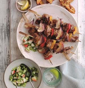 Honey and Mustard Lamb Kebabs with Cucumber Salsa