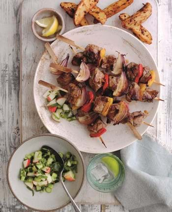 Honey and Mustard Lamb Kebabs with Cucumber Salsa