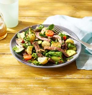 Hot Seared Beef Thin Cut Salad with Honey Dressing