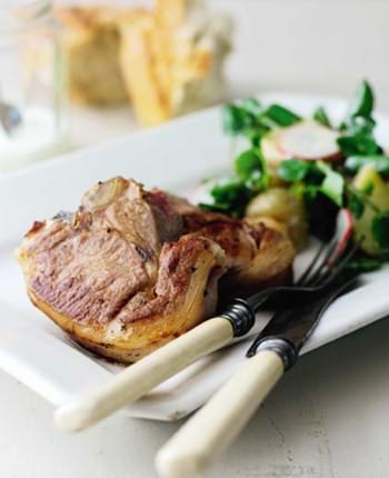 Lamb Chops with Potato, Herb and Watercress Salad and a Creamy Dressing