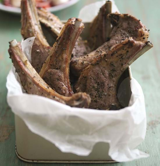 Lamb Chops with Tomato,Red Onion and Mozzarella Salad