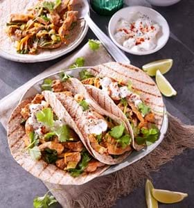 Lamb Fajitas with Chunky Cucumber and Yogurt Dip