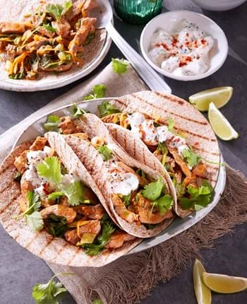 Lamb Fajitas with Chunky Cucumber and Yogurt Dip