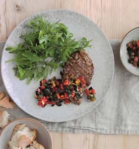 Lamb Leg Steaks with Olive and Red Pepper Tapenade