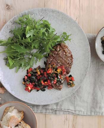 Lamb Leg Steaks with Olive and Red Pepper Tapenade