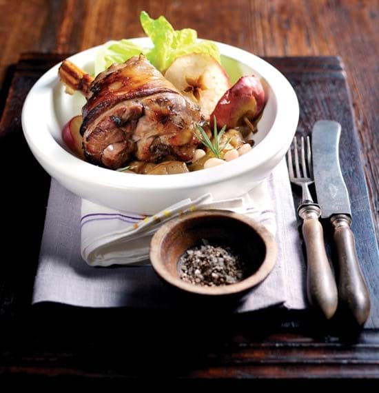 Lamb Shanks with Cider, Apple, Rosemary and Beans