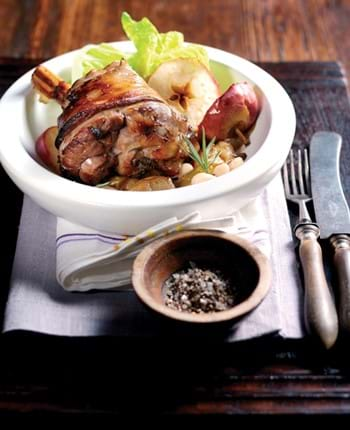 Lamb Shanks with Cider, Apple, Rosemary and Beans