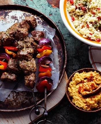 Lamb Shish Kebabs with Hummus