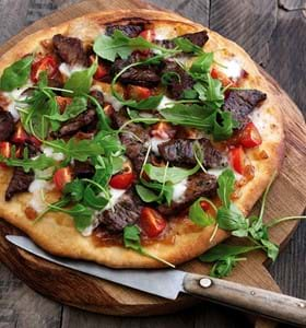 Lamb and Tomato Pizza with Rocket