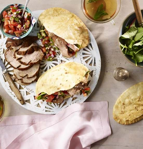 Moroccan Spiced Lamb Mini Roast with Tomato Salsa and Garlic Pitta