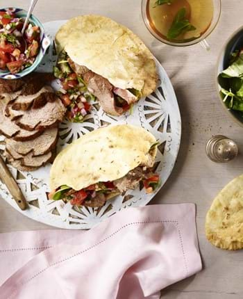 Moroccan Spiced Lamb Mini Roast with Tomato Salsa and Garlic Pitta