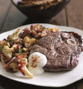 Leg Steaks with Warm Cauliflower,Tomato and Toasted Pine Nut Salad