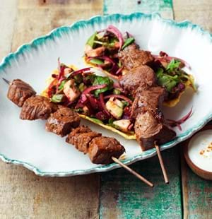 BBQ Maple Glazed Beef Kebabs with Tacos