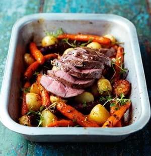 Lamb Mini Roast with Citrus Baby Carrots and New Potatoes