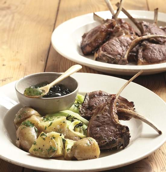 Minty Lamb Chops with Cheesy Saute Potatoes