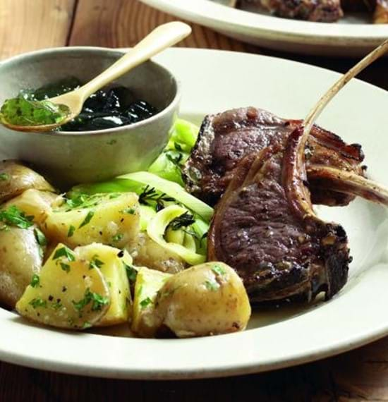 Minty Lamb Chops with Cheesy Sauté Potatoes