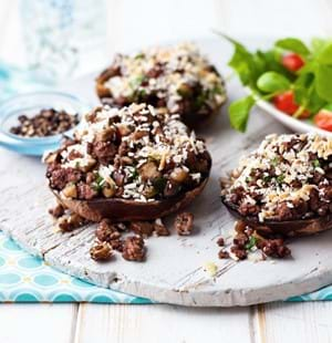 Portobello Mushrooms with Beef and Aubergine