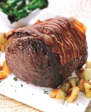 Roast Beef with Crispy Bacon, Mustard and Herbs