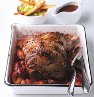 Roast Lamb with Stem Ginger, Plums and Port