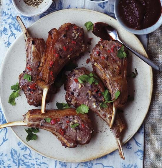 Tea Smoked Lamb Chops with Korean White Miso Dipping Sauce