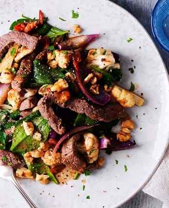 Warm Steak Salad  with Cauliflower, Tomatoes and Walnuts