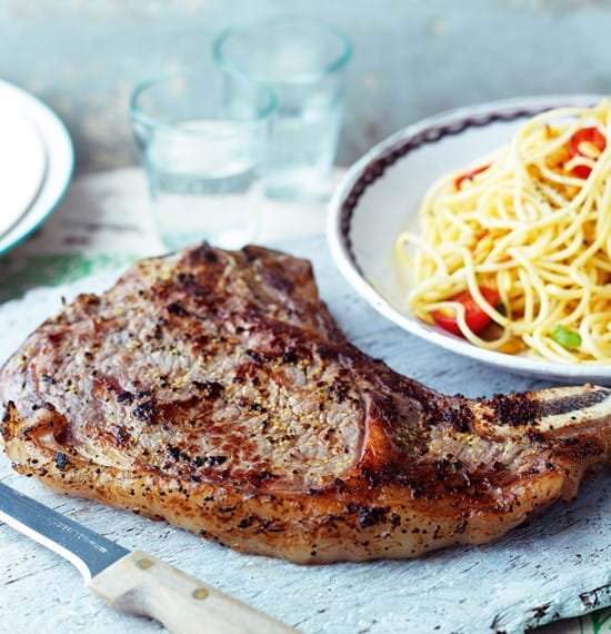 Porterhouse Steak with Pine Nut Spaghetti