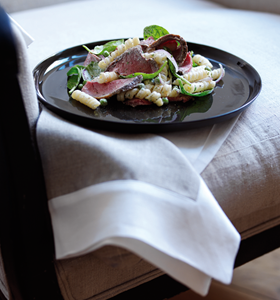 Beef,Pasta and Spinach Salad with Blue Cheese Dressing