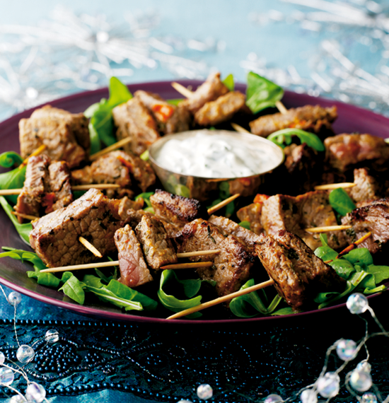 Steak and Sun-dried Tomato Cocktails with Basil and Greek Yogurt Dip