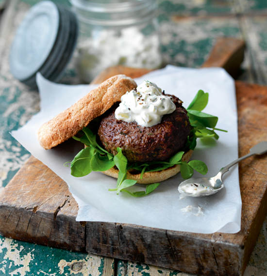 Tasty Burgers with Pickled Cucumber Relish