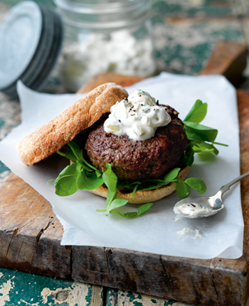 Tasty Burgers with Pickled Cucumber Relish